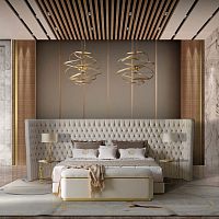 Double bed LUDOVICAtraditionalupholsteredwith upholstered headboard