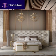 Double bed LUDOVICAtraditionalupholsteredwith upholstered headboard