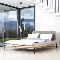 Double bed FINAcontemporarywith upholstered headboardoak