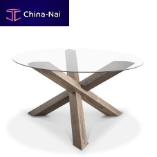 Contemporary table RIOtempered glassoak baseround