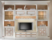 Traditional TV wall unit F 04lacquered woodglasswith built-in light