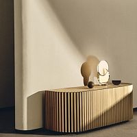 Contemporary sideboard SHADOW American walnutbrushed brasswith swing doors