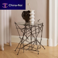 Original design side table BLOW UPglasssteelmetal base