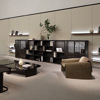Contemporary living room wall unit CODElacquered woodglassmelamine