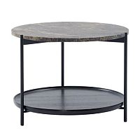 Contemporary side table PLATEAU stonewooden baseround