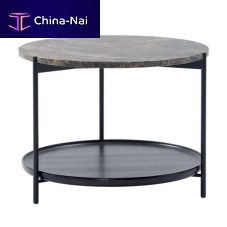 Contemporary side table PLATEAU stonewooden baseround