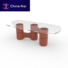 Contemporary table Molecolatempered glasswooden baserectangular