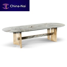 Contemporary dining table SPINNAKERmarblemetal baseoval