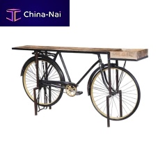 Vintage sideboard table BICYCLE woodenmetal basewith storage compartment
