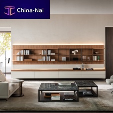 Contemporary living room wall unit GRIDwoodenwith storage compartmentilluminated