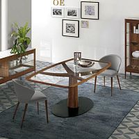 Contemporary dining table DIAMANTEsolid woodglassmetal