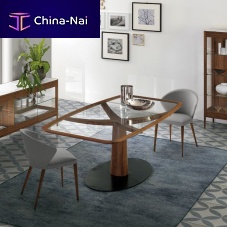 Contemporary dining table DIAMANTEsolid woodglassmetal