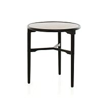 Contemporary side table LAVALsolid woodstainless steelleather