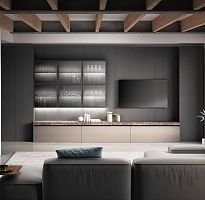 Contemporary TV wall unit BLUNA smoked glasslacquered metallacquered aluminum
