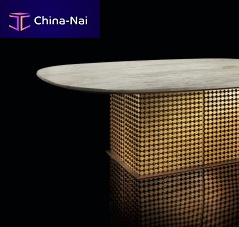 Contemporary table PENNYmarblebrasssteel