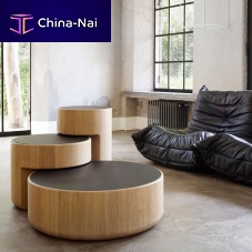 Contemporary nesting tables LEVELSglassoak basesolid wood base