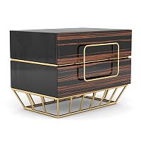 Contemporary bedside table Beamwood veneerpolished brass baserectangular