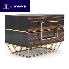 Contemporary bedside table Beamwood veneerpolished brass baserectangular