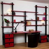 Contemporary desk lacquered woodwith storage compartmentwith shelf
