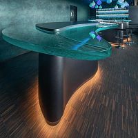 Contemporary table glassmetal basewooden base