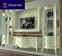 Classic TV wall unit ARABESQUEsolid woodglass