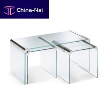 Contemporary nesting tables T35 TRIOtempered glassbrass baserectangular