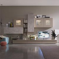 Contemporary TV wall unit COMP_824lacquered woodmodular