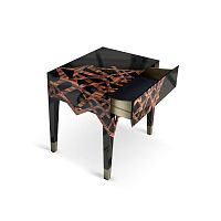 Contemporary bedside table DYNASTYglossy varnished woodglossy lacquered wood basebrushed brass base