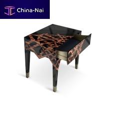 Contemporary bedside table DYNASTYglossy varnished woodglossy lacquered wood basebrushed brass base