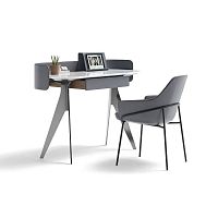 Contemporary secretary desk JIMsolid woodleatherchrome steel