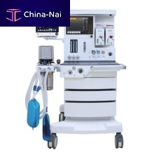 Trolley-mounted anesthesia workstation with respiratory monitoring