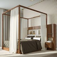 Canopy bed MALAQUAISdoublecontemporarywith upholstered headboard