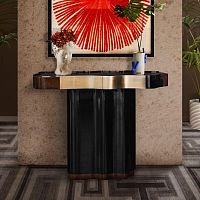 Traditional sideboard table HORIZONglossy varnished woodwood with gold leaf finishglossy lacquered wood base