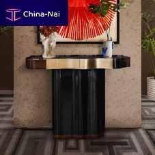Traditional sideboard table HORIZONglossy varnished woodwood with gold leaf finishglossy lacquered wood base