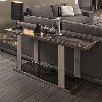 Contemporary sideboard table LAYERleathermarblemaple base