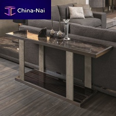 Contemporary sideboard table LAYERleathermarblemaple base