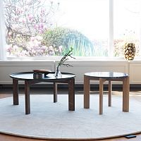 Contemporary coffee table IRIS lacquered metalstoneoak base