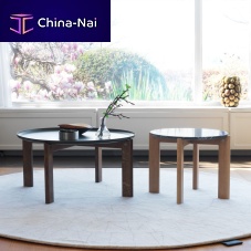 Contemporary coffee table IRIS lacquered metalstoneoak base