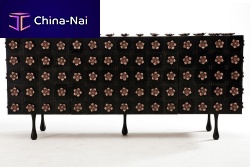 Original design sideboard SIGNATURE : ROSETTE walnutwood veneercopper