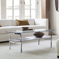 Contemporary coffee table Ozzytempered glassmarblechromed metal base