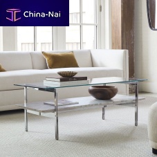 Contemporary coffee table Ozzytempered glassmarblechromed metal base