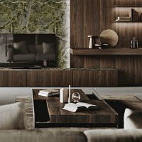 Contemporary coffee table oaksandstonelacquered metal base
