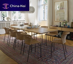 Contemporary dining table EIERMANN solid woodstainless steelrectangular