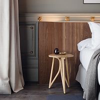 Contemporary side table KIRI solid woodlacquered MDFrattan base