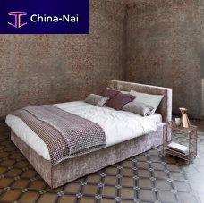 Double bed Brickcontemporaryupholsteredwith headboard