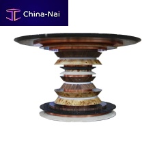 Contemporary table Agatemarblecopper baseamerican walnut base