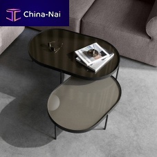 Contemporary nesting tables NONOtempered glassaluminum basepowder-coated steel base