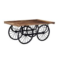 Vintage sideboard table BIG WHEELwoodenmetal baserectangular