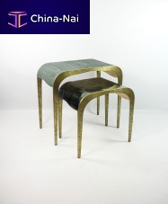 Contemporary nesting tables TB FLUCTUSsea Pen Shellshagreenbrass base