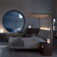 Canopy bed FORA doublecontemporarywith upholstered headboard